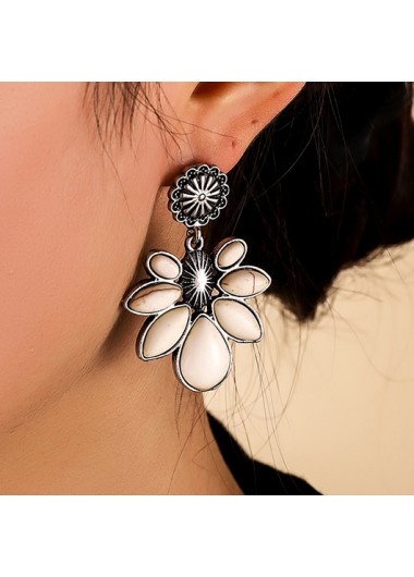 Modlily White Alloy Floral Design Bohemian Earrings - One Size