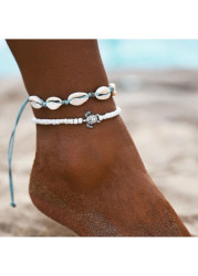 Modlily White Asymmetrical Shell Design Anklet Set - One Size