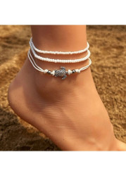 Modlily White Beaded Animal Patchwork Layered Anklets - One Size