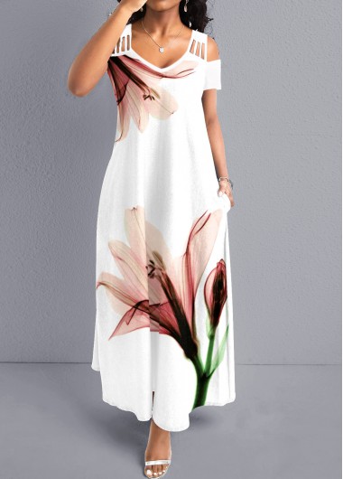 Modlily White Breathable Floral Print A Line Maxi Dress - M