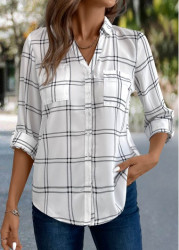 Modlily White Button Plaid 3/4 Sleeve Shirt - M