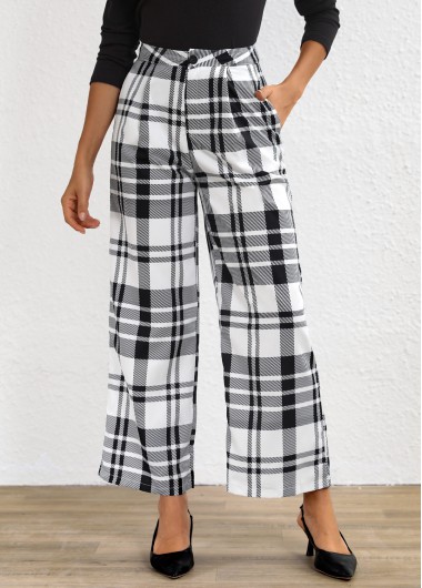 Modlily White Button Plaid High Waisted Pants - S