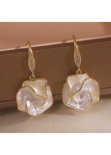 Modlily White Camellia Alloy One Pair Earrings - One Size