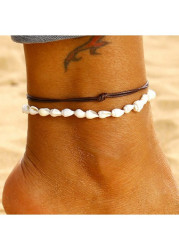 Modlily White Conch Detail Layered Anklets Set - One Size