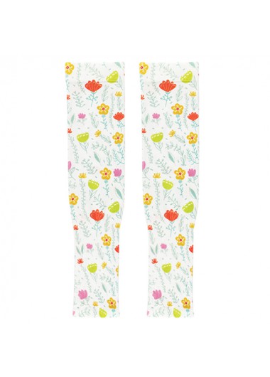 Modlily White Ditsy Floral Print Above Elbow Sun Protection - One Size