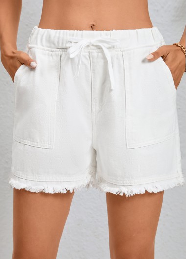 Modlily White Double Side Pockets Regular Elastic Waist Shorts - M