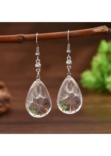 Modlily White Droplet Design Dandelion Polyresin Earrings - One Size