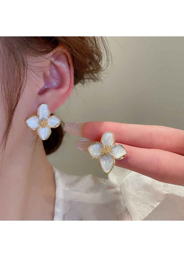 Modlily White Flower Shape Alloy Detail Earrings - One Size