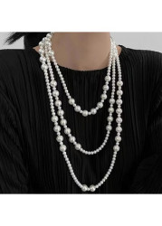 Modlily White Geometric Pearl Layered Design Necklace - One Size