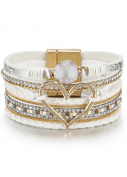 Modlily White Heart Alloy Detail Woven Bracelet - One Size