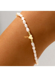 Modlily White Heart Design Pearl Copper Bracelet - One Size