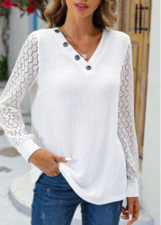 Modlily White Lace Long Sleeve V Neck Blouse - XXL