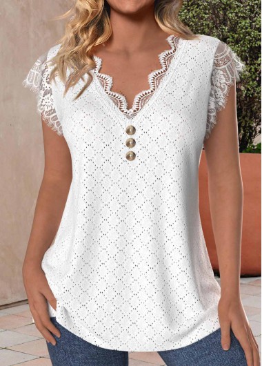 Modlily White Lace V Neck Tank Top - S