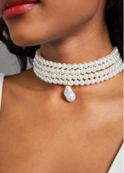 Modlily White Layered Deisgn Pearl Detail Necklace - One Size