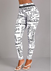 Modlily White Letter Print High Waisted Ankle Length Leggings - L