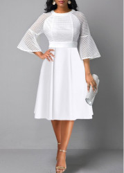 Modlily White Mesh Three Quarter Length Sleeve Dress - M