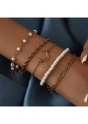 Modlily White Moon Alloy Five-Piece Set Bracelets - One Size