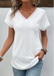 Modlily White Patchwork Short Sleeve V Neck T Shirt - 2XL