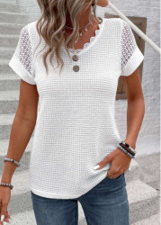 Modlily White Patchwork Short Sleeve V Neck T Shirt - S