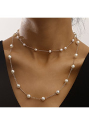 Modlily White Pearl Alloy Detail Double Necklace - One Size