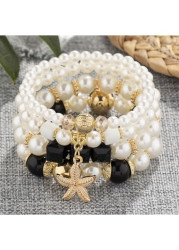 Modlily White Pearl Alloy Detail Round Bracelets - One Size