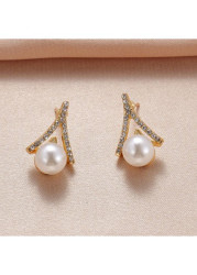 Modlily White Pearl Alloy Irregular Design Earrings - One Size