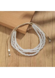 Modlily White Pearl Beaded Layered Design Bracelet - One Size