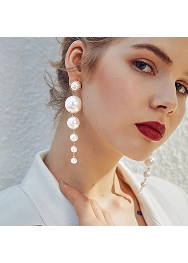 Modlily White Pearl Design Earrings for Women - One Size