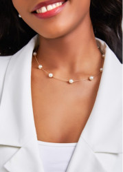 Modlily White Pearl Design Metal Detail Necklace - One Size