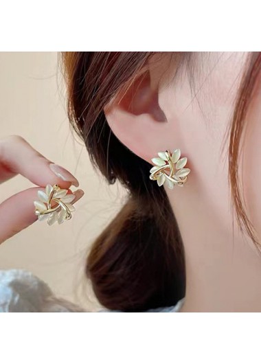 Modlily White Petal Alloy Detail Gold Earrings - One Size