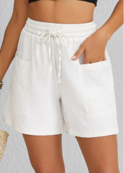 Modlily White Pocket Elastic Waist High Waisted Shorts - S