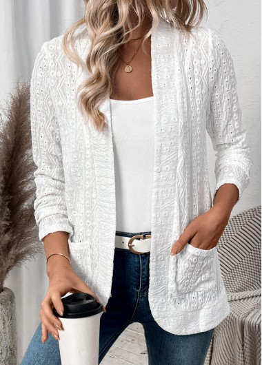 Modlily White Pocket Lace Long Sleeve Coat - S