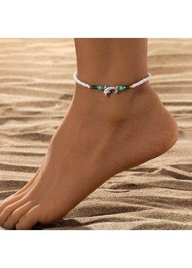 Modlily White Polyresin Beaded Dolphin Design Anklet - One Size