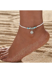 Modlily White Round Beaded Design Polyresin Anklet - One Size