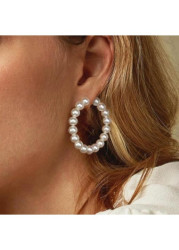 Modlily White Round Pearl Detail Large Earrings - One Size