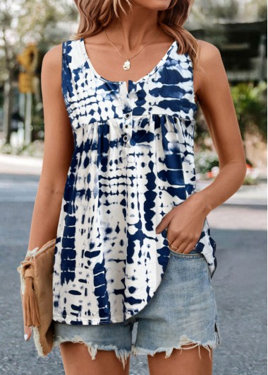 Modlily White Ruched Tie Dye Print Tank Top - S