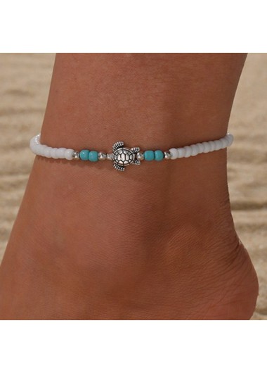 Modlily White Sea Turtle Design Polyresin Anklet - One Size