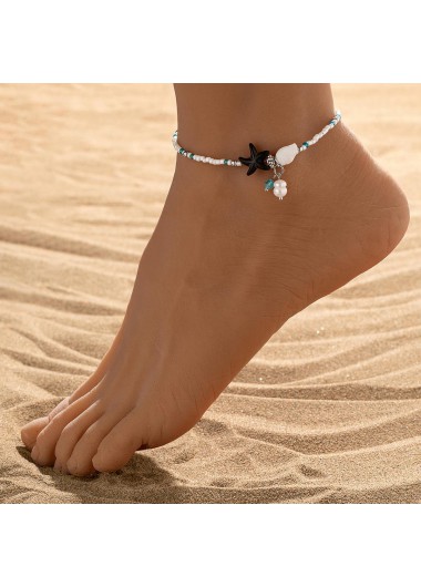 Modlily White Seasehll Design Beaded Alloy Anklet - One Size