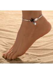 Modlily White Seasehll Design Beaded Alloy Anklet - One Size