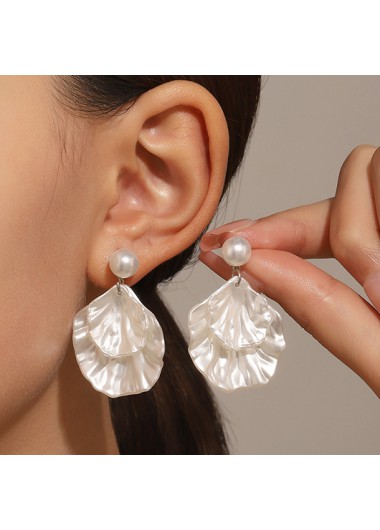 Modlily White Shell Pearl Design Polyresin Earrings - One Size