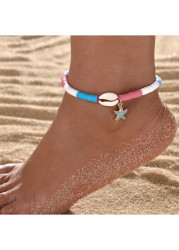 Modlily White Shell Starfish Polymer Clay Anklet - One Size