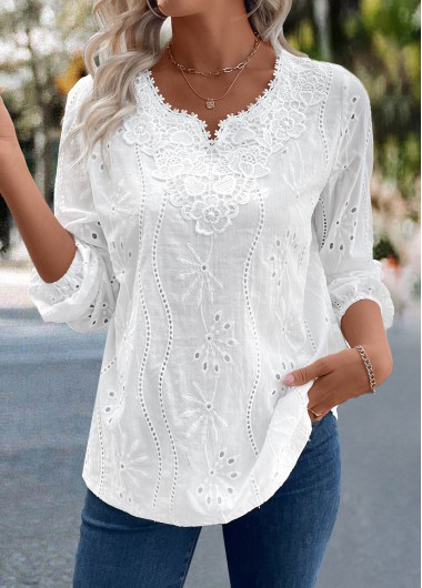 Modlily White Split Detail Long Sleeve Blouse - S