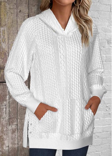 Modlily White Split Plus Size Long Sleeve Hoodie - 1X