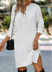 Modlily White Split Short Long Sleeve Shift Dress - M