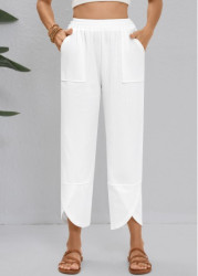 Modlily White Straight Leg Elastic Waist High Waisted Pants - S