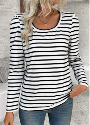 Modlily White Striped Long Sleeve Round Neck T Shirt - S