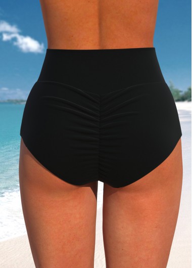 Modlily Wide Waistband High Waisted Black Bikini Bottom - S