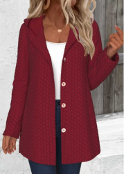 Modlily Wine Red Jacquard Long Sleeve Hoodie - M