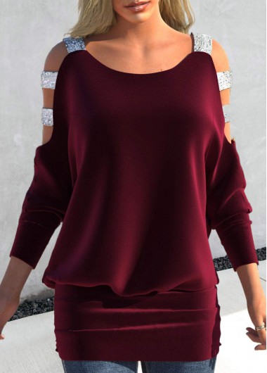 Modlily Wine Red Velvet Ladder Cutout T Shirt - S