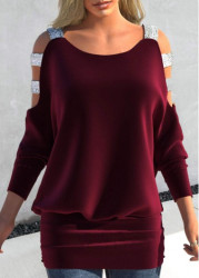 Modlily Wine Red Velvet Ladder Cutout T Shirt - S